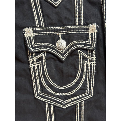 True Religion denim jacket black white thick stitching