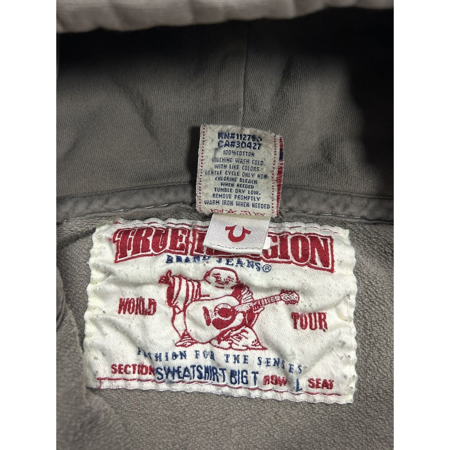 True Religion vintage brown hoodie zip white thick stitching