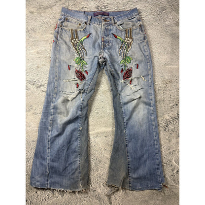 Ed Hardy Christian Audigier vintage jeans skeleton roses
