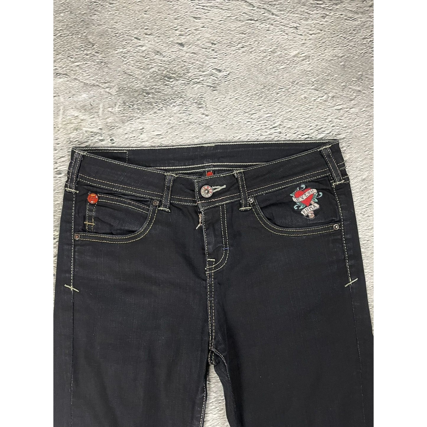 Evisu x Puma vintage black jeans seagulls Y2K