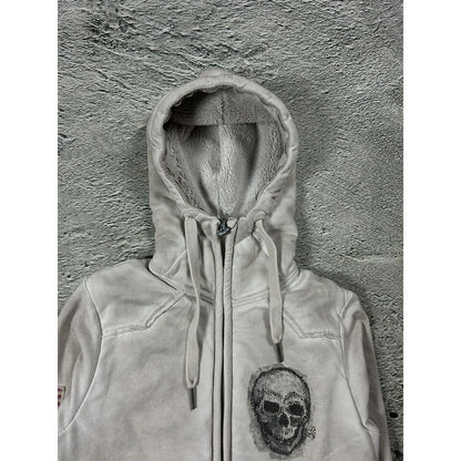 True Religion zip hoodie vintage skull rhinestones sherpa
