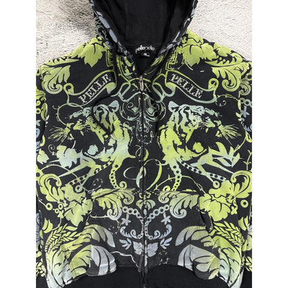 Pelle Pelle zip hoodie big logo rhinestones black green
