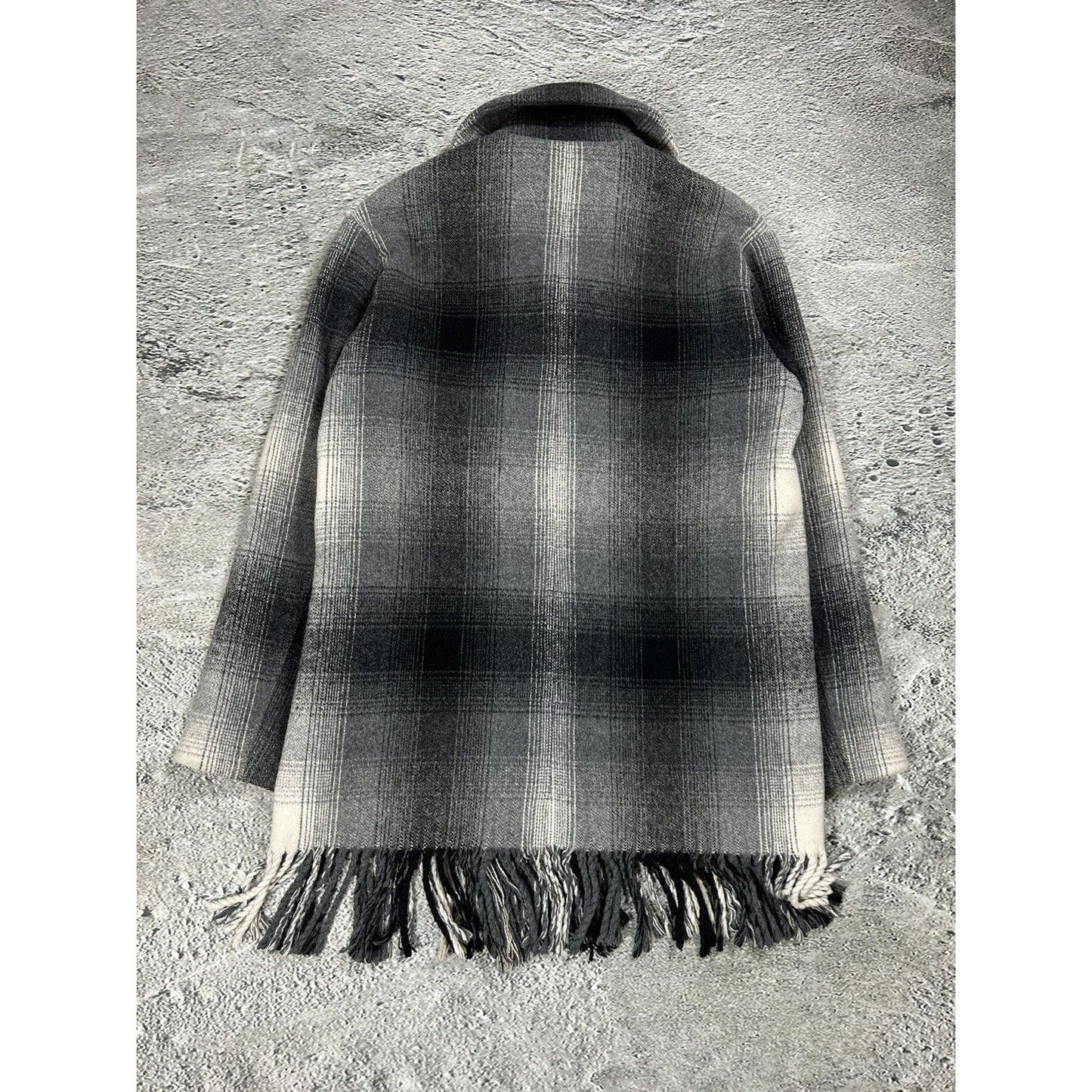 Alexander Wang coat plaid wool grey with fringes