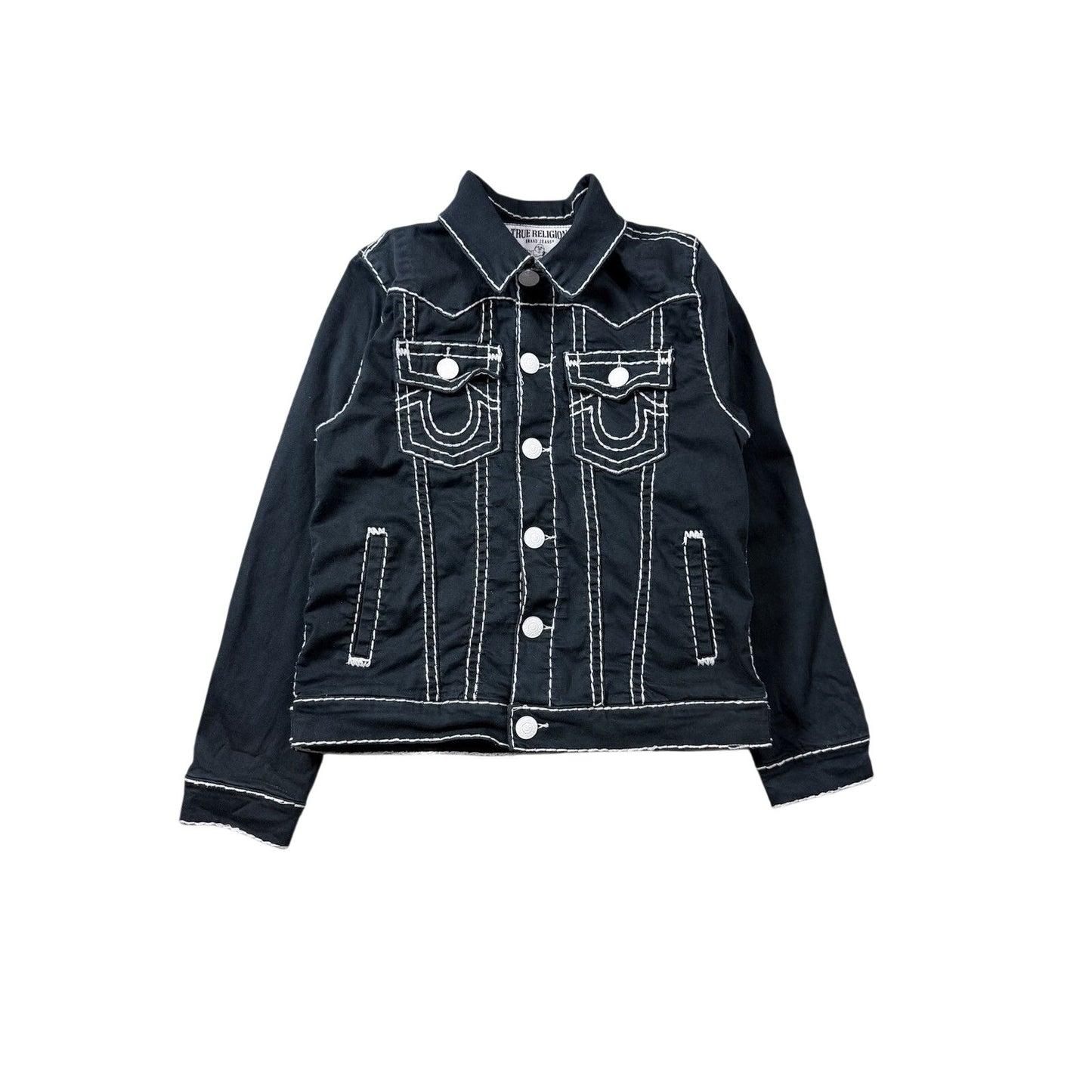True Religion denim jacket black white fat stithing