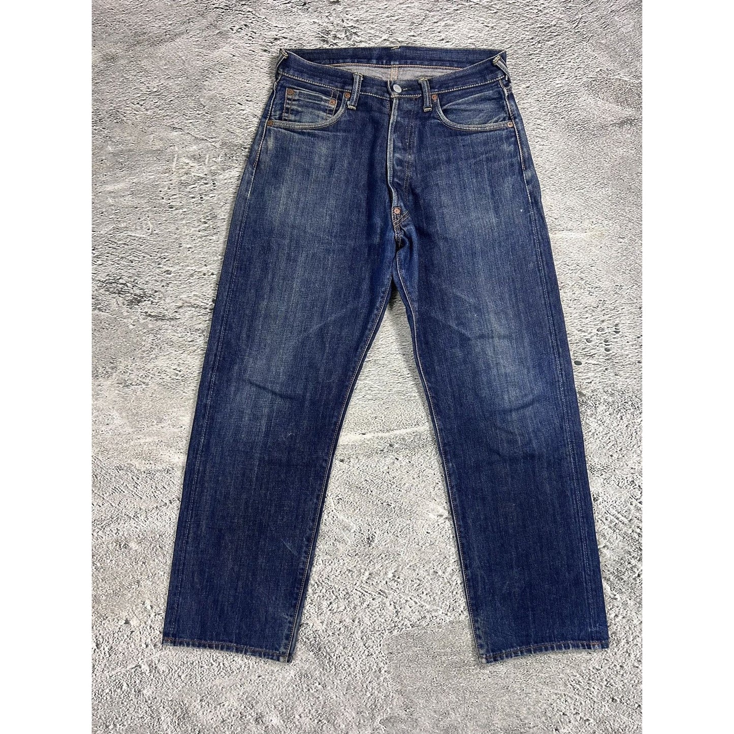 Evisu jeans daicock big logo pink selvedge denim navy blue