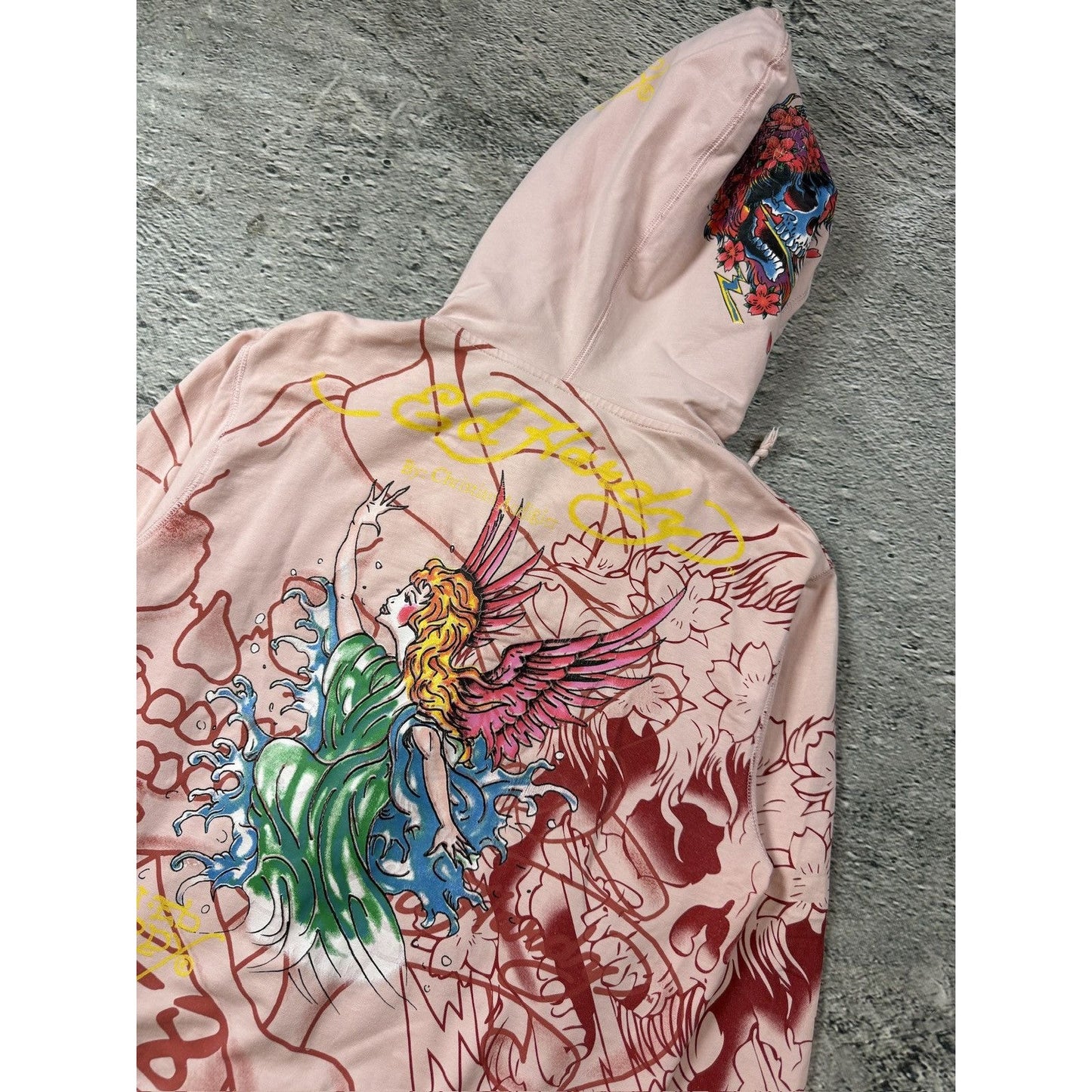 Ed Hardy zip hoodie black red vintage Y2K faux fur