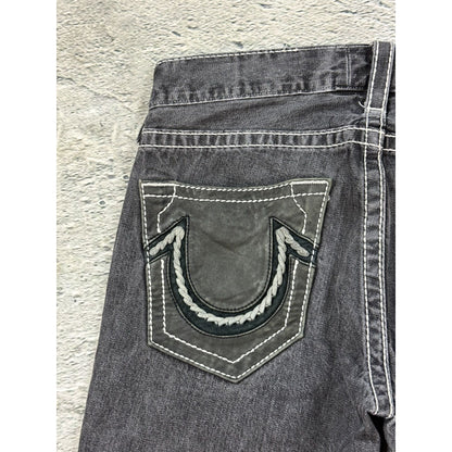 True Religion jeans grey black leather patch Bobby straight