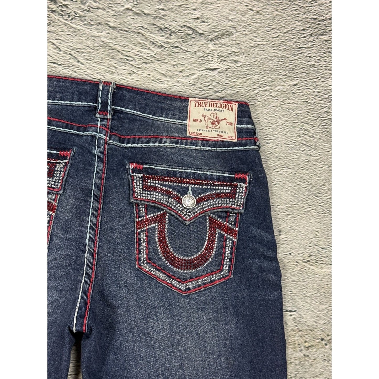 True Religion jeans skinny rhinestones red white stitch