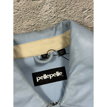 Pelle Pelle leather jacket white blue big logo turquoise