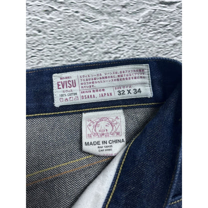 Evisu jorts navy blue shorts denim red seagulls handpainted