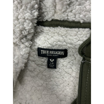 True Religion zip hoodie big logo vintage sherpa green Y2K