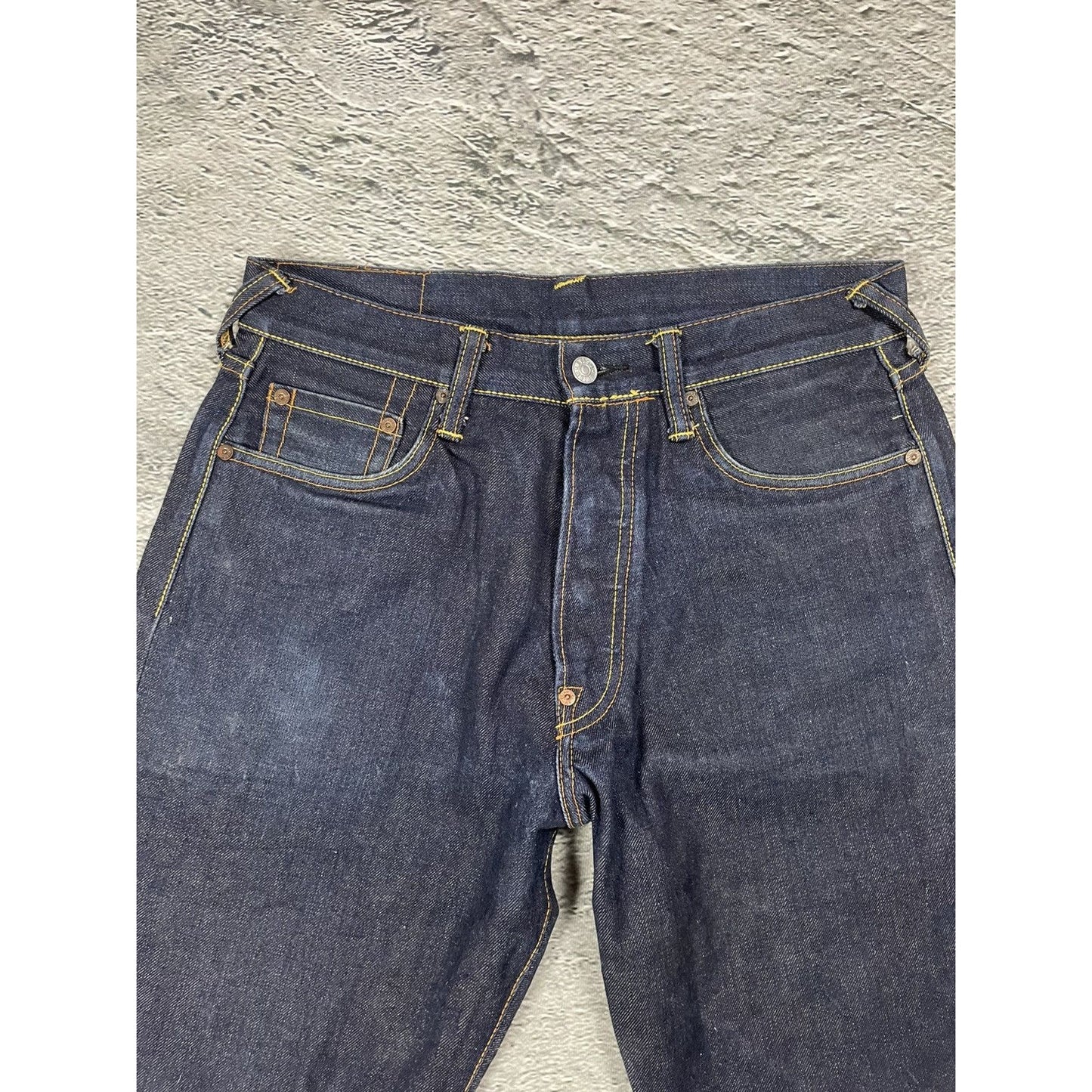 Evisu jeans daicock big logo white selvedge denim letters