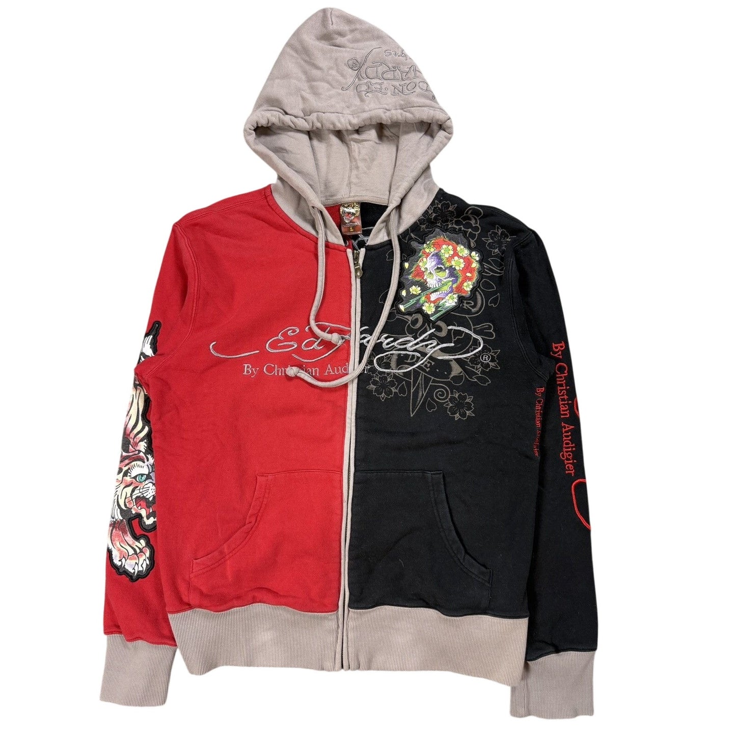 Ed Hardy zip hoodie black red vintage Y2K Christian Audigier