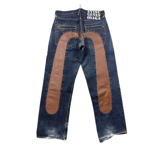 Evisu jeans daicock leather brown big logo navy raw Selvedge