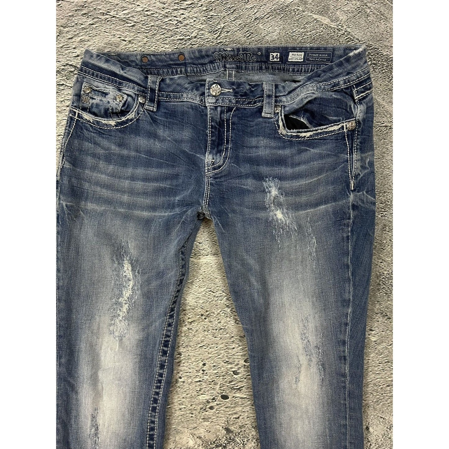 Miss Me flared bootcut white stitching denim vintage y2k