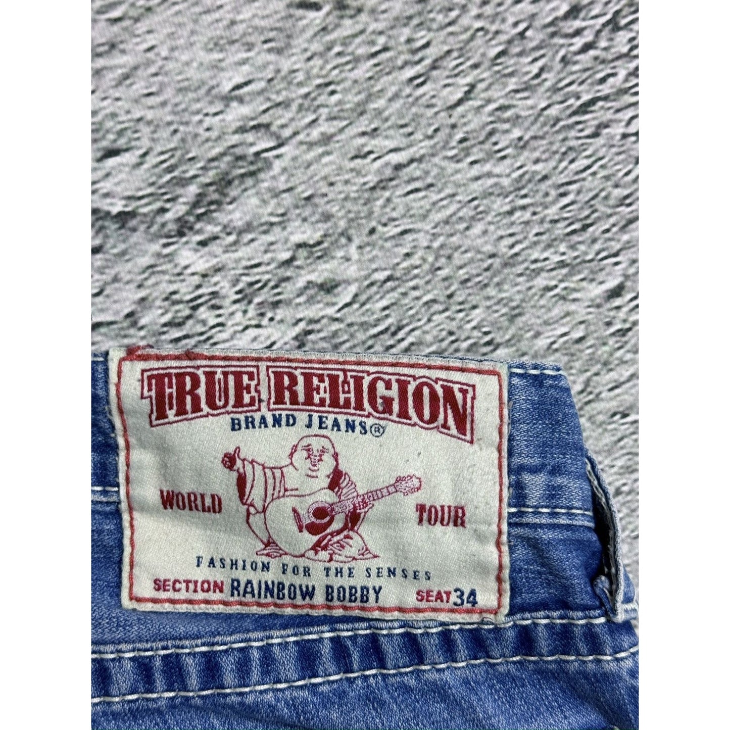 True Religion jeans Rainbow Bobby baby blue white stitch