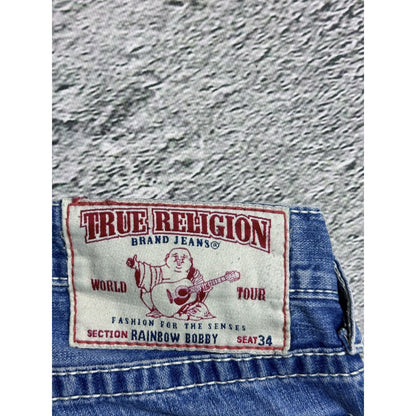 True Religion jeans Rainbow Bobby baby blue white stitch