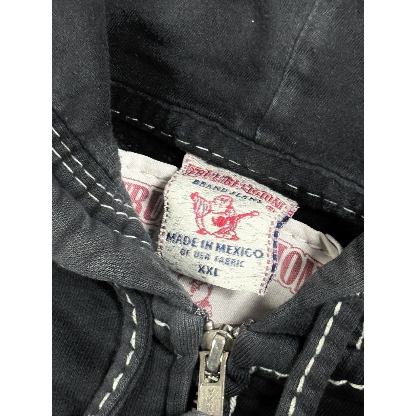 True Religion vintage black navy zip hoodie contrast stitch