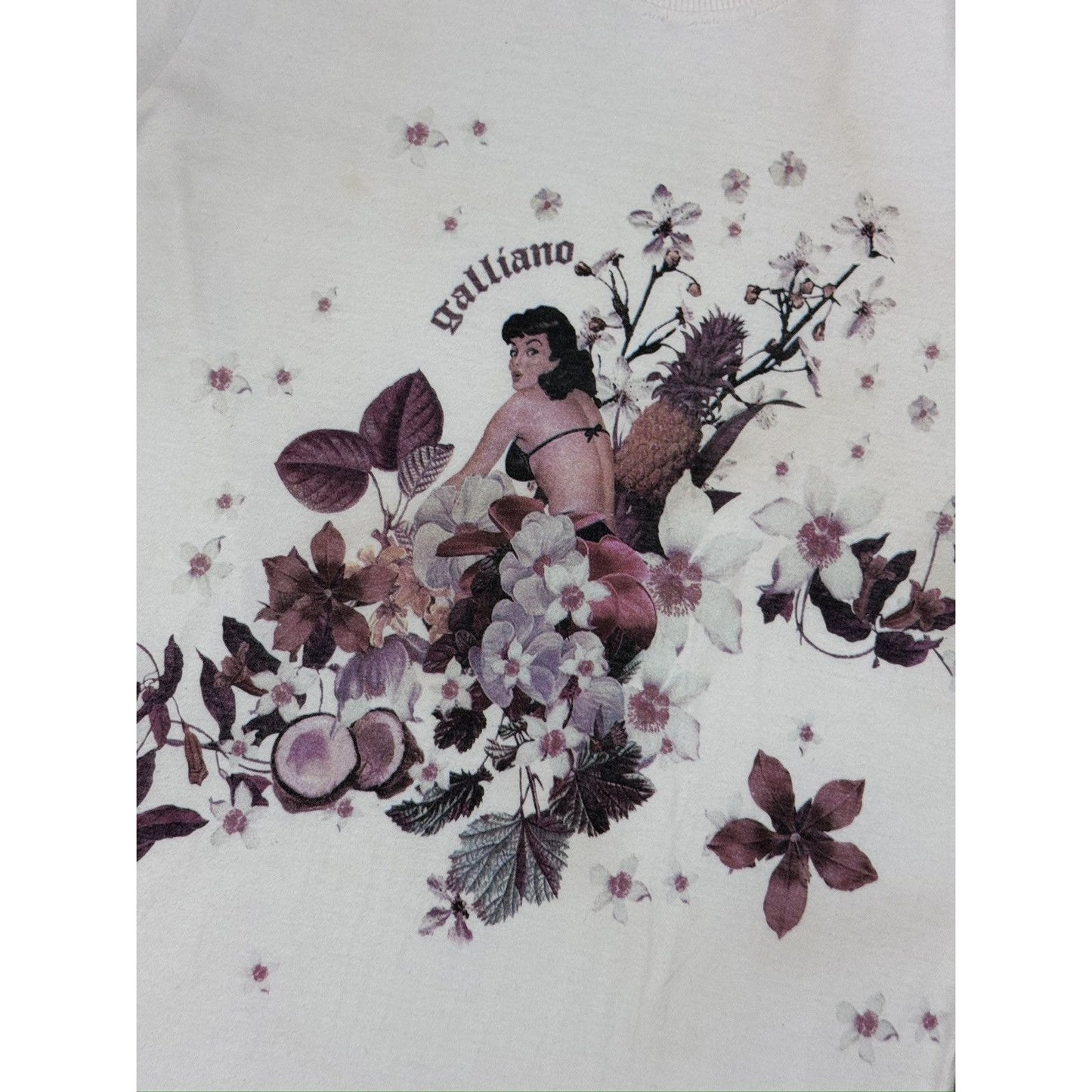 Galliano t-shirt white big logo women floral