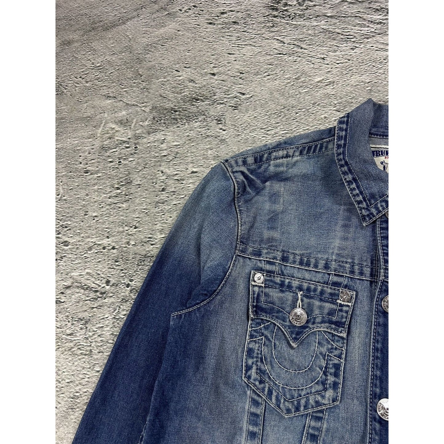 True Religion denim jacket trucker washed blue White