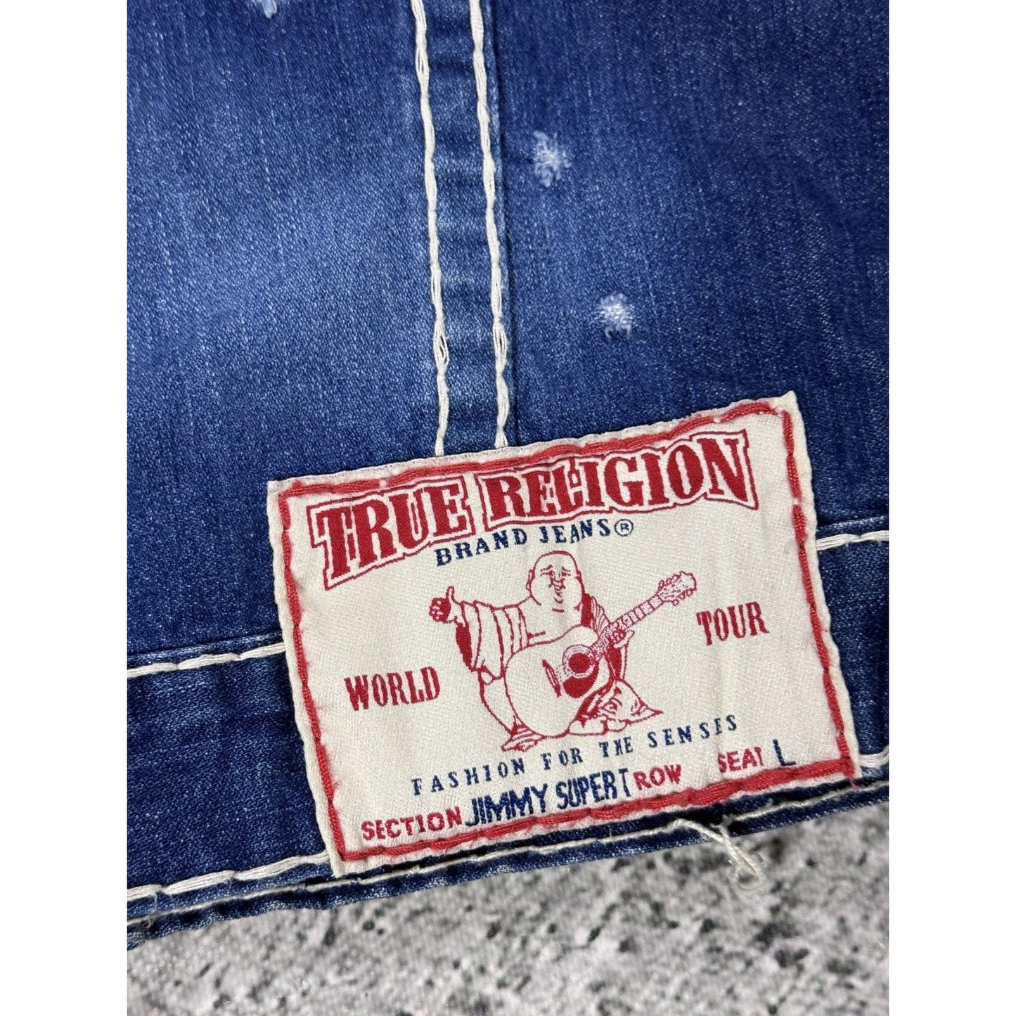 True Religion denim jacket blue white stitching vintage