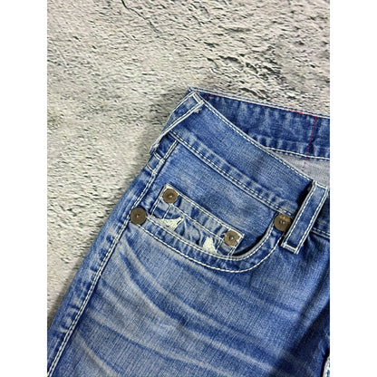 True Religion jeans Rainbow Bobby baby blue white stitch
