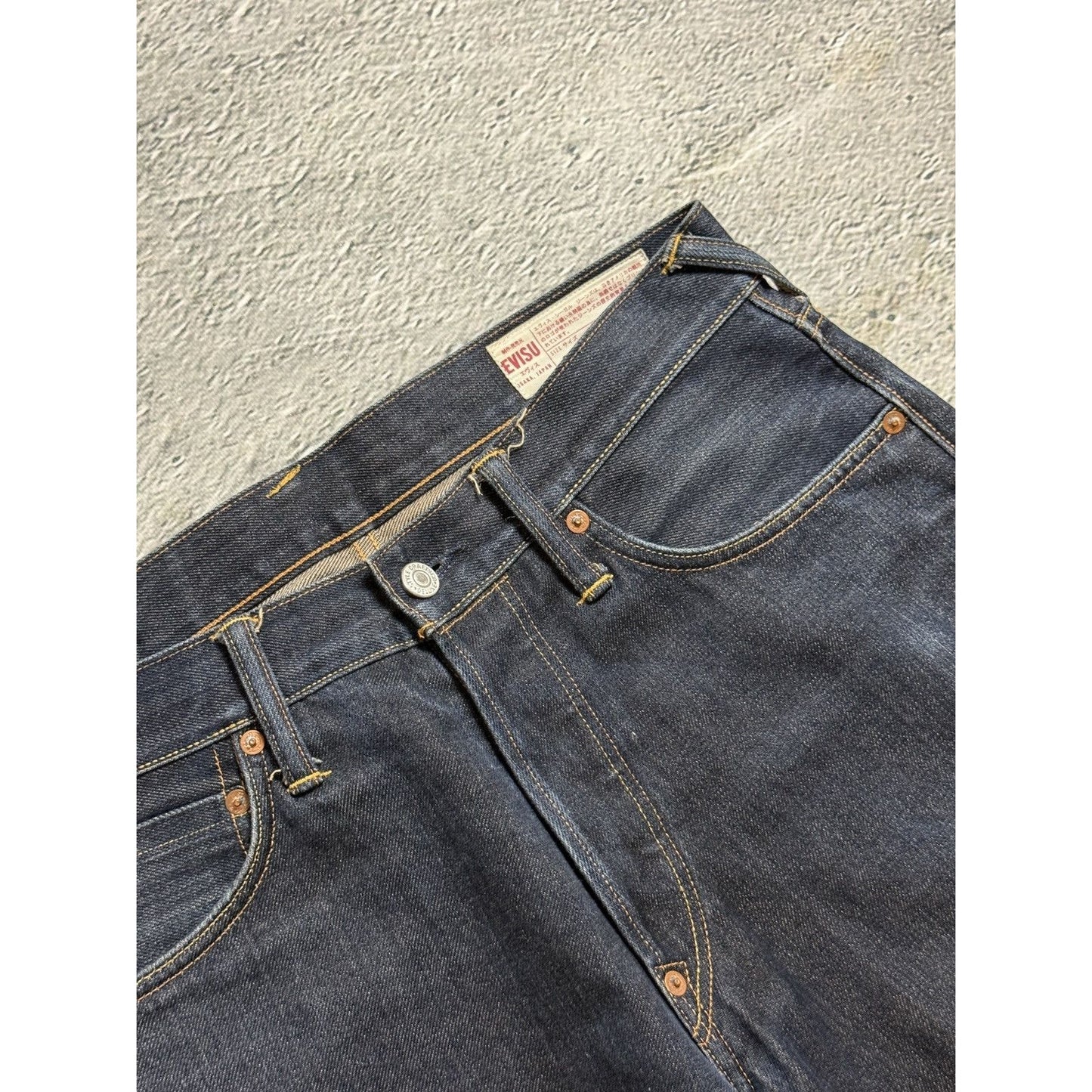 Evisu jeans daicock big logo yellow selvedge denim