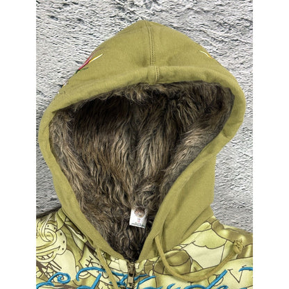 Ed Hardy zip hoodie furry vintage Y2K Christian Audigier fur