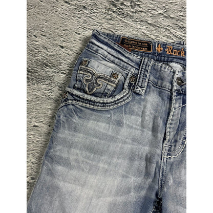 Rock Revival vintage light blue jeans Y2K Marcin white stitching