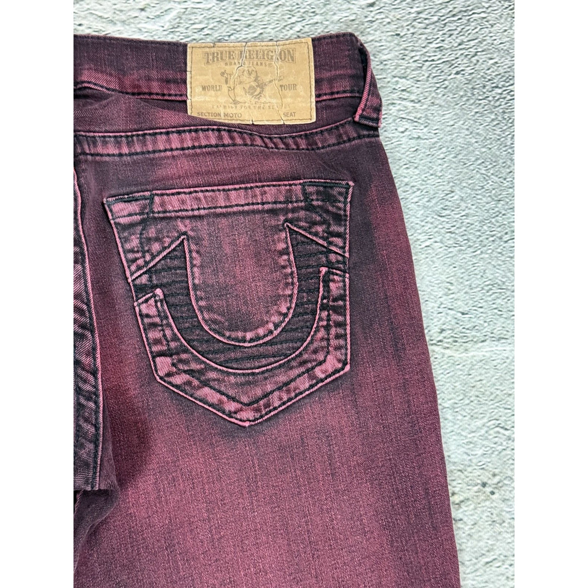 True Religion jeans biker burgundy red Moto washed Y2K slim skinny