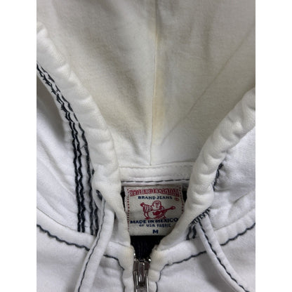 True Religion zip hoodie vintage white thick stitching Y2K