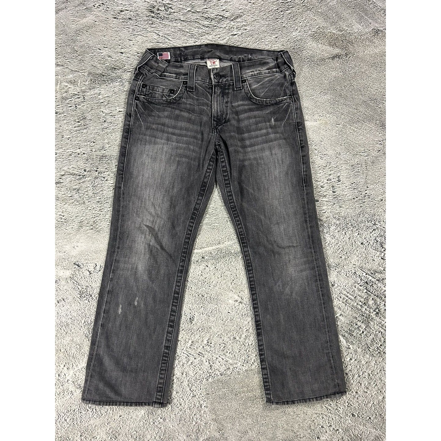 True Religion jeans grey black thick stitching Bobby