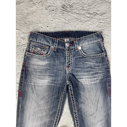 True Religion blue jeans white red thick stitching straight