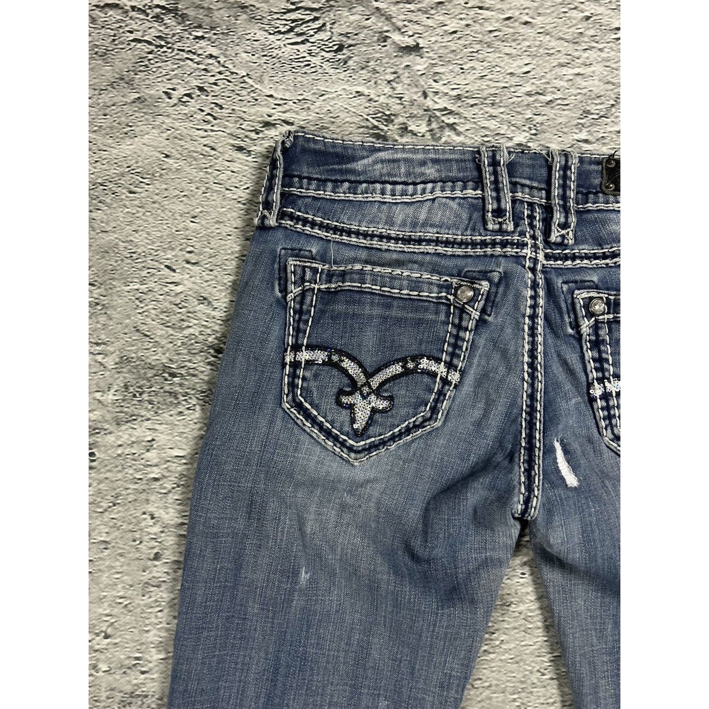 Rock Revival rhinestone glitter jeans Y2K flared denisa