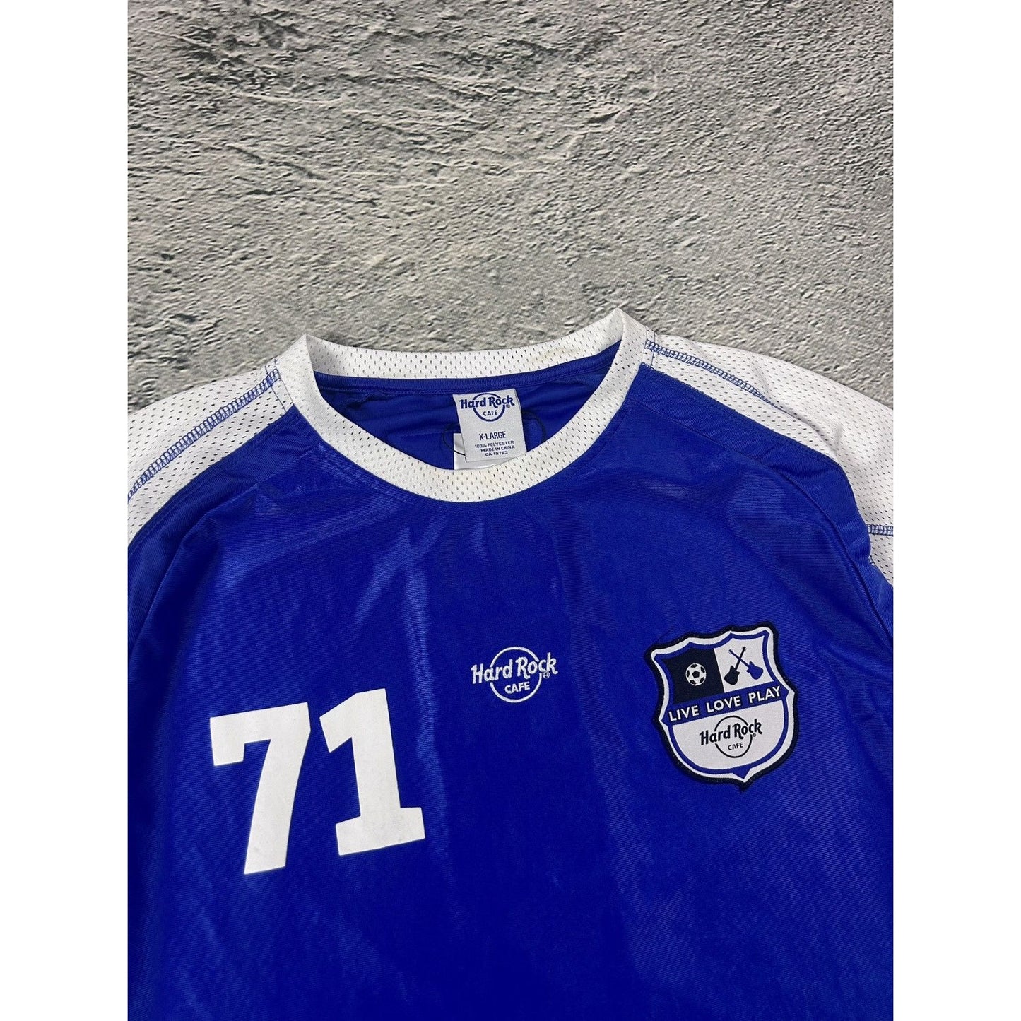 Hard Rock Cafe vintage football jersey blue flags soccer