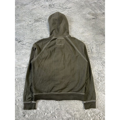 True Religion vintage zip hoodie khaki thick stitching Y2K