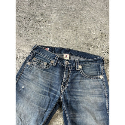 True Religion jeans blue white thick stitching Bobby Y2K