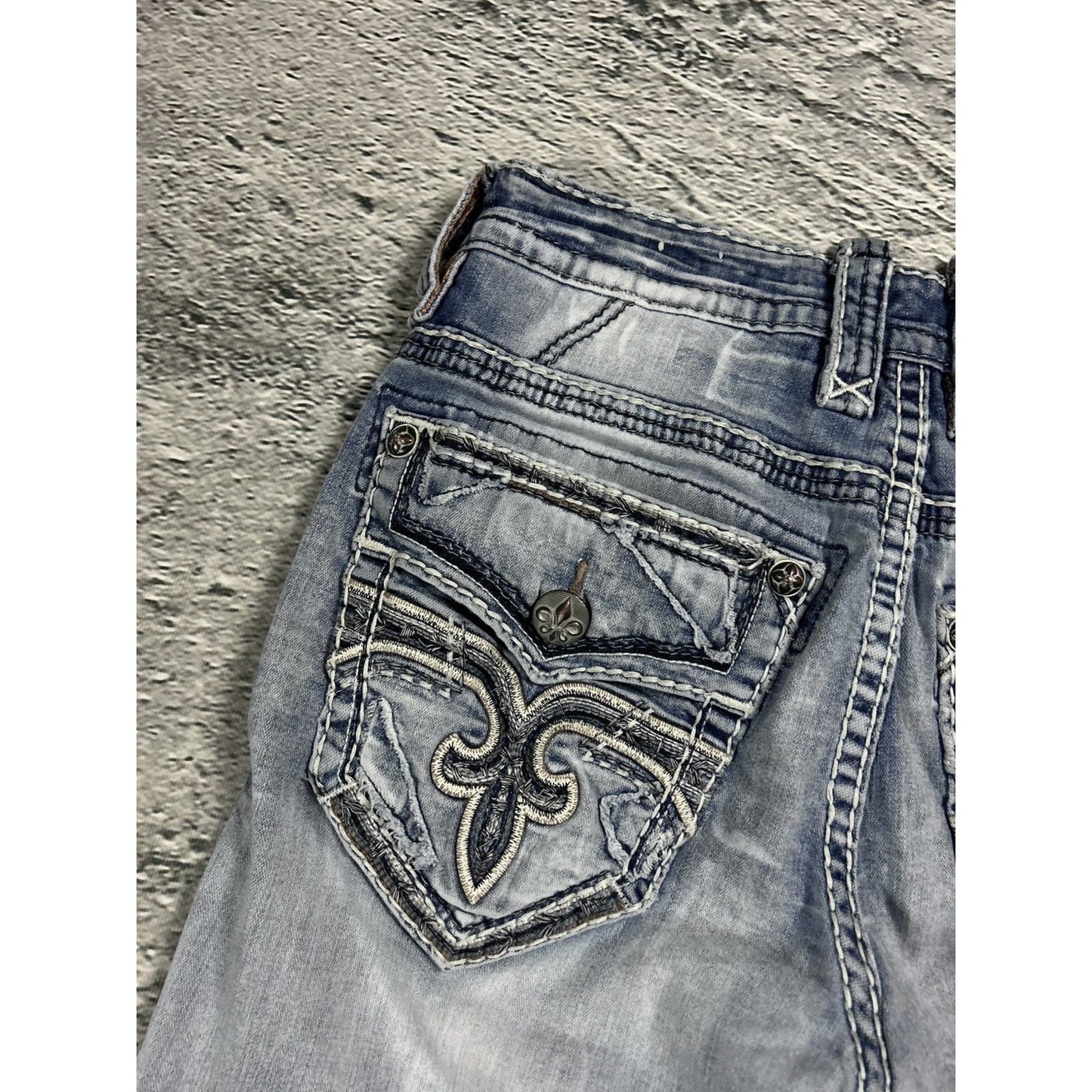 Rock Revival vintage light blue jeans Y2K Marcin white stitching