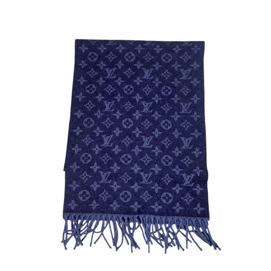 Louis Vuitton scarf navy cashmere monogram long
