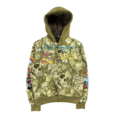 Ed Hardy zip hoodie furry vintage Y2K Christian Audigier fur