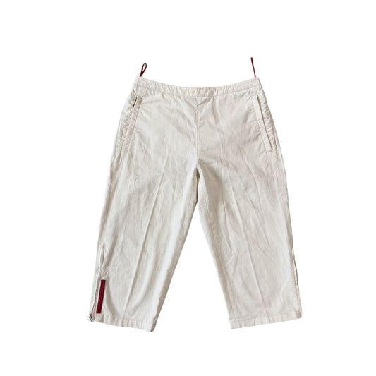 Prada red tab shorts white capri pants vintage