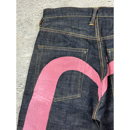 Evisu daicock pink jeans vintage raw denim Y2K big logo