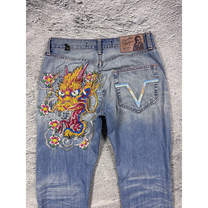 Christian Audigier Ed Hardy embroidered vintage jeans dragon