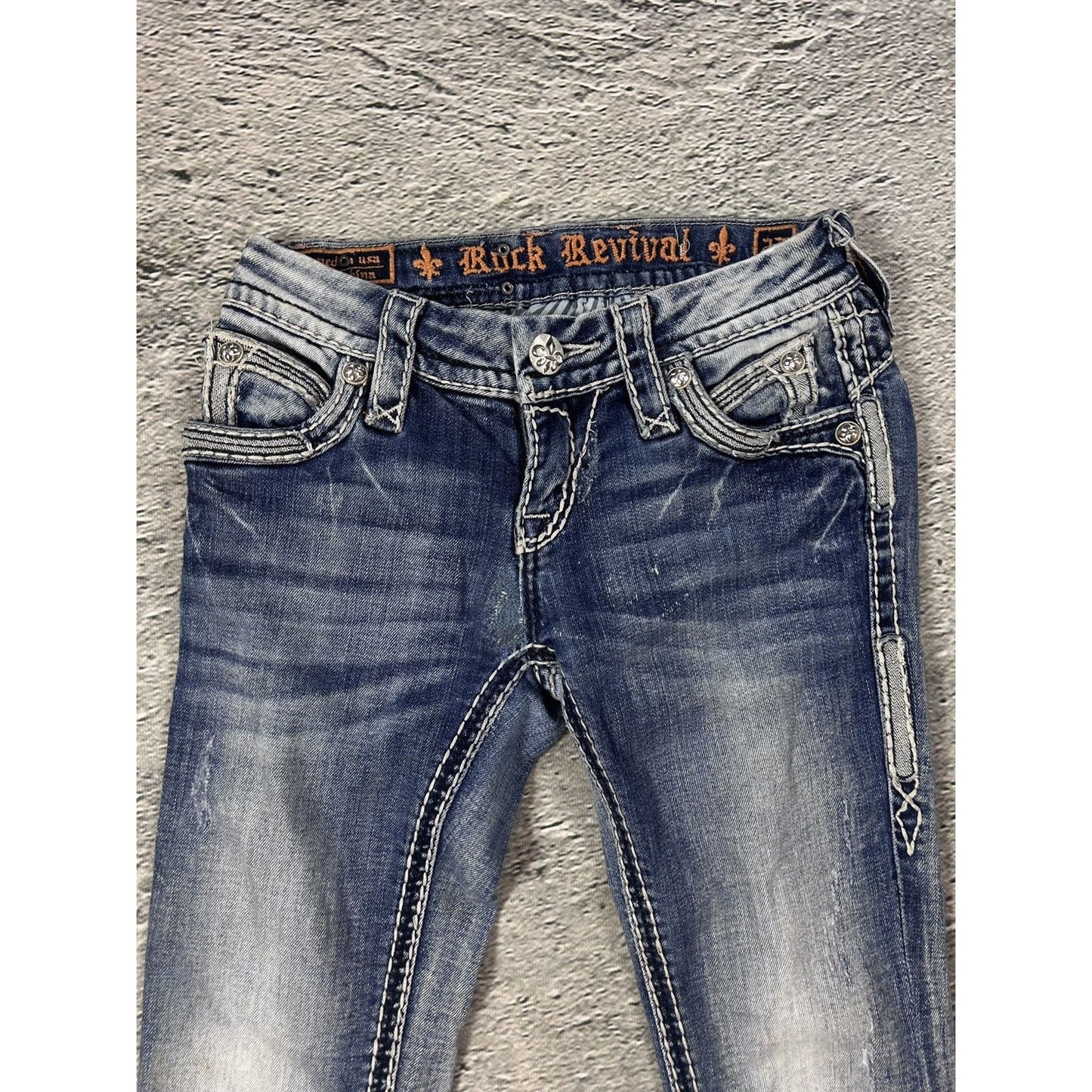 Rock Revival rhinestone glitter jeans Y2K flared denisa