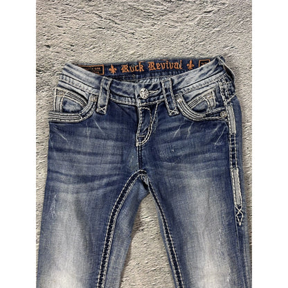 Rock Revival rhinestone glitter jeans Y2K flared denisa