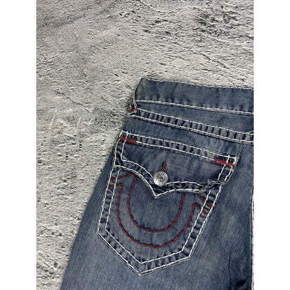 True Religion blue jeans white red thick stitching straight