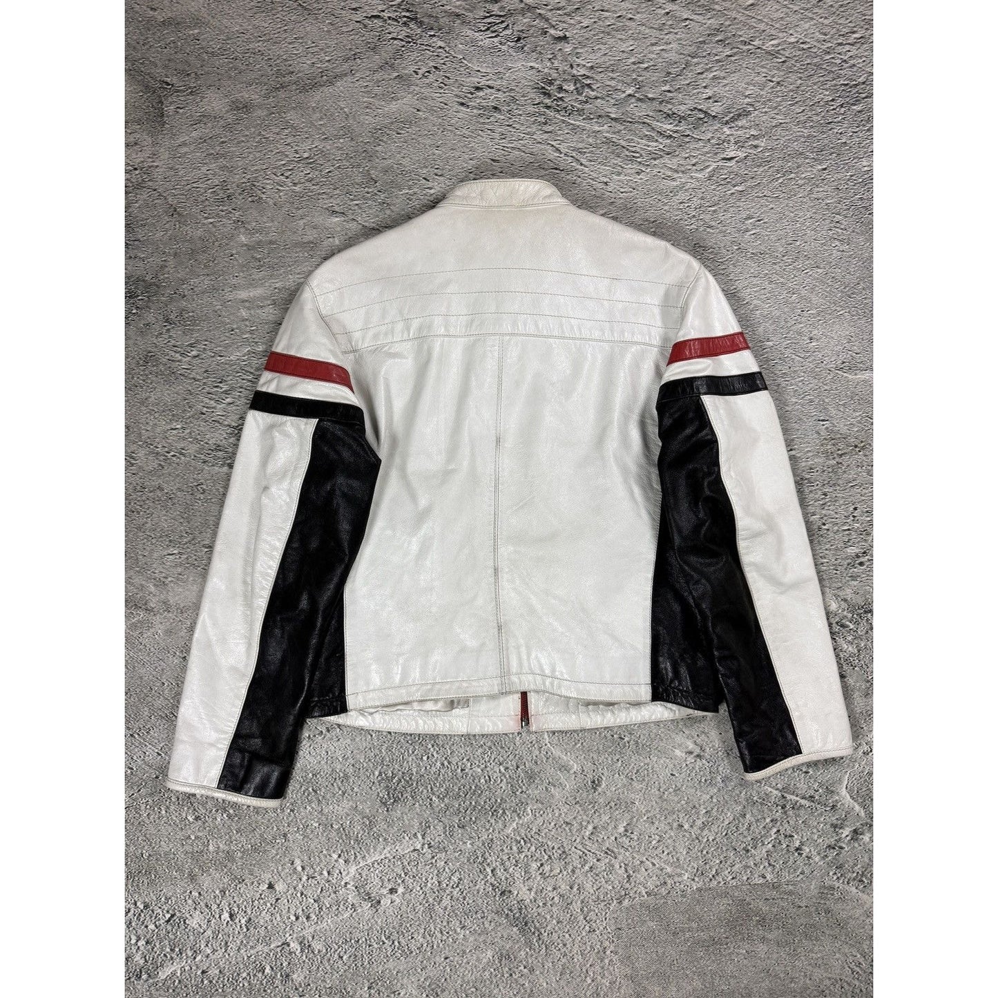 Vintage leather jacket racing white black red