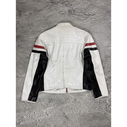 Vintage leather jacket racing white black red