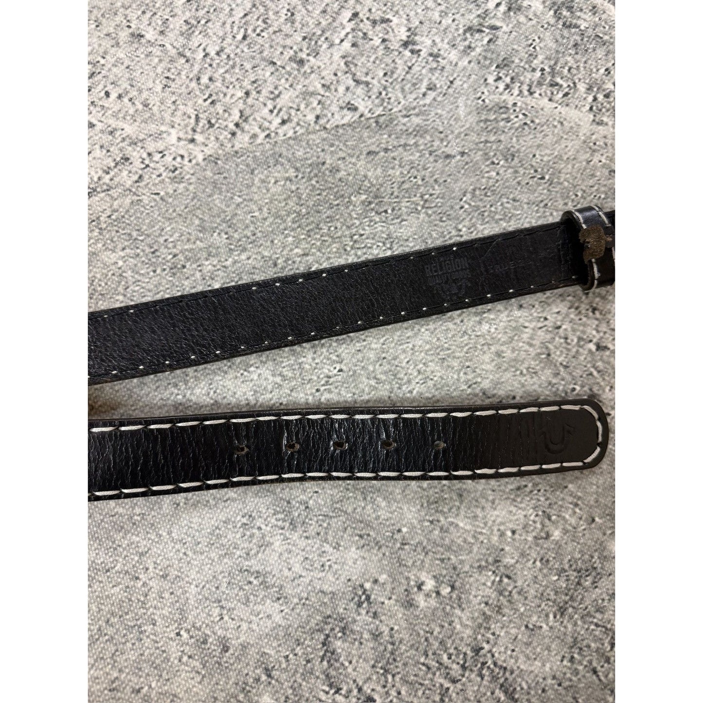 True Religion belt leather black Y2K thick stitching