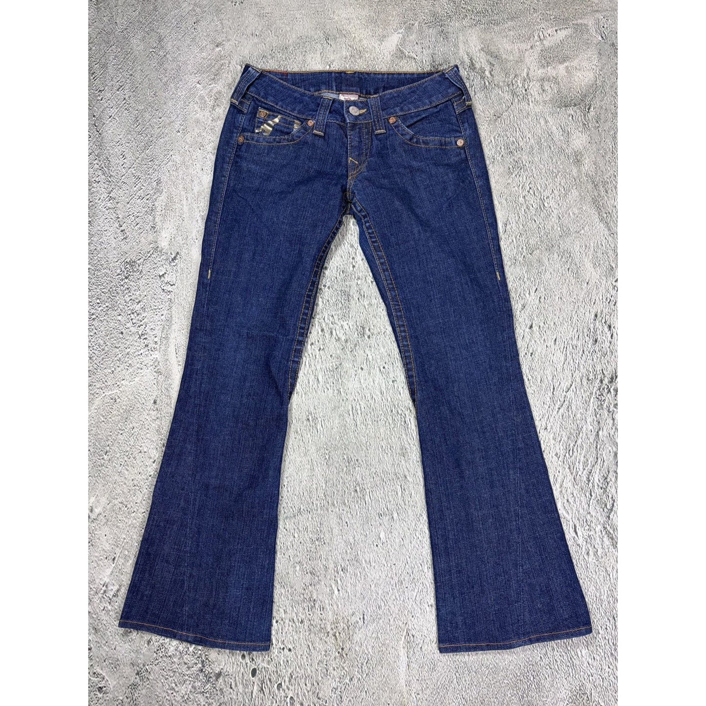 True Religion jeans Flared bootcut navy silver blue painted